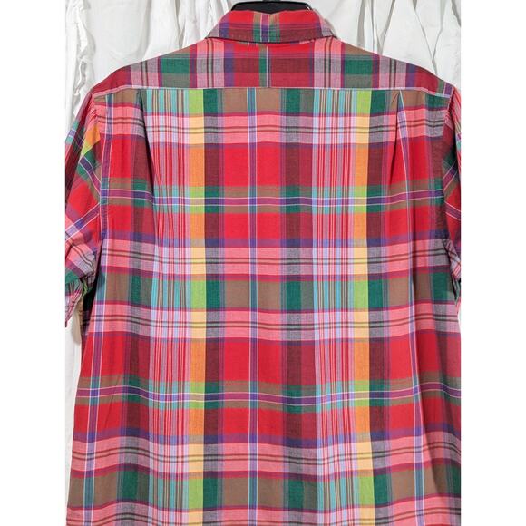 Polo by Ralph Lauren Madras Plaid Safari Red Short Sleeve Button Up Size Medium - Picture 10 of 10